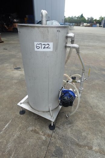 Vertical Stainless Steel Storage Tank, 200Lt, 500mm Dia x 500mm H straight